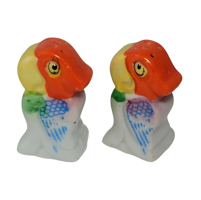 Vintage Multicolor Parrot Salt And Pepper Shaker Made in Japan 2" Tall