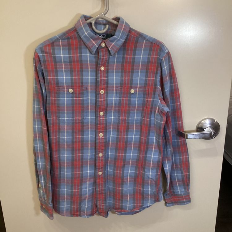 Polo Ralph Lauren Plaid Flannel Button Shirt Red Blue Men’s Medium Cotton