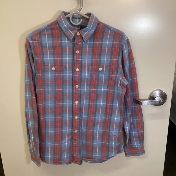 Polo Ralph Lauren Plaid Flannel Button Shirt Red Blue Men’s Medium Cotton