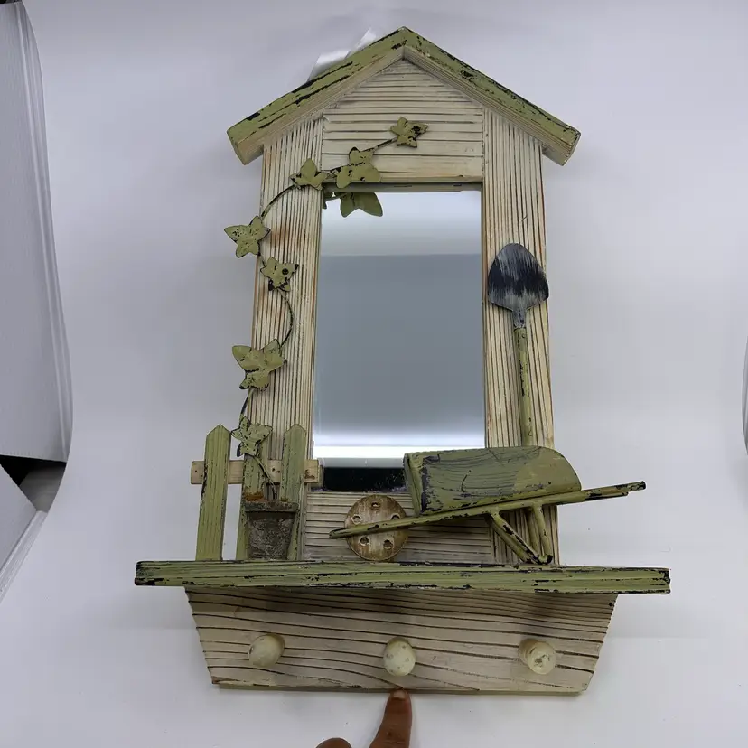 Vintage Large Garden Wheelbarrow Mirror Wall Hanging 19.5”