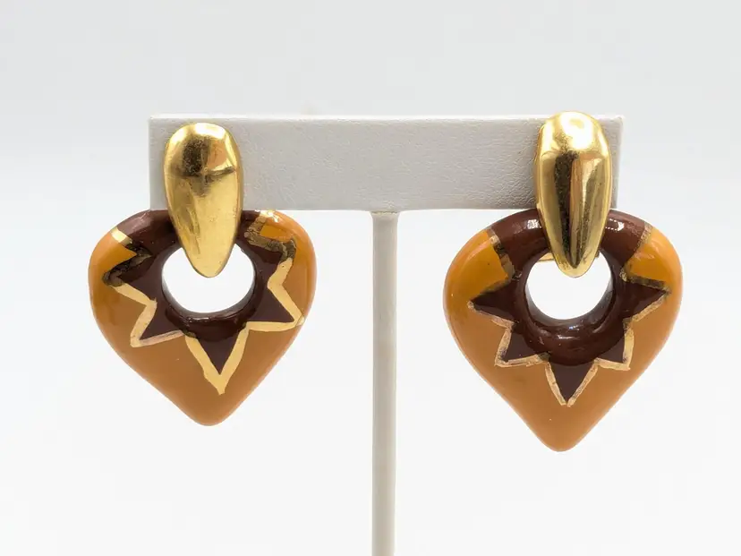Vintage Ceramic Hand Painted Pierced Earrings Southwest Style Jewelry