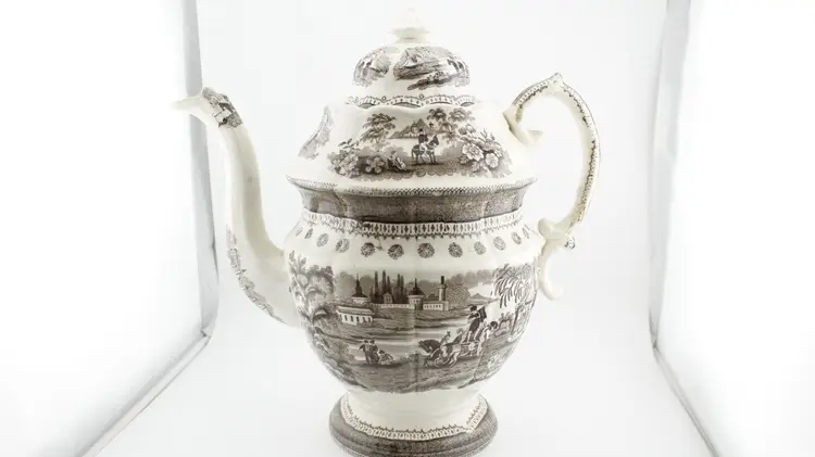 Antique English Transferware Coffee Pot 2 Cups and Saucers circa early 1800s