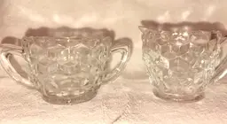 Vintage Fostoria American Clear Glass Creamer & Sugar Bowl Set