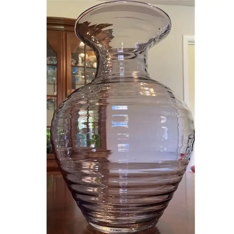 Blenko Lavender/Neodymium Optic Swirl  Vase # 2806 With original sticker.