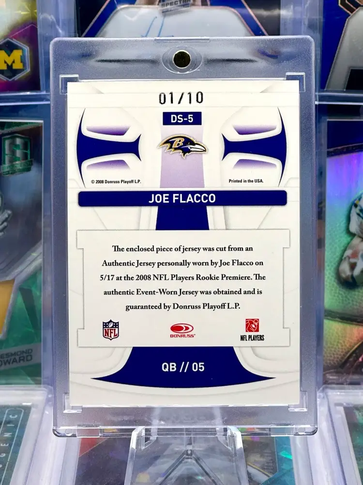 Joe Flacco 2008 Donruss Rookie 1/10 FIRST PRINT Jersey Patch Baltimore Ravens