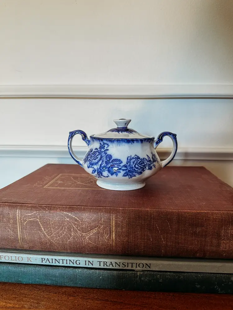 Flow-Blue Ironstone Sugar Bowl - Staffordshire England