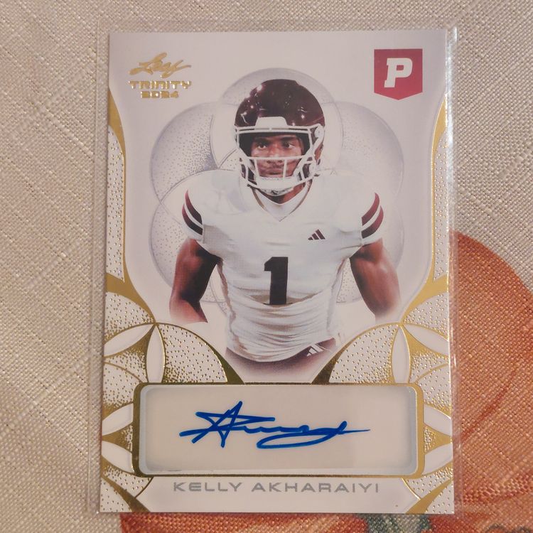 Lot of 3 College Football cards. Kelly Akharaiyi Auto +. Letter A.