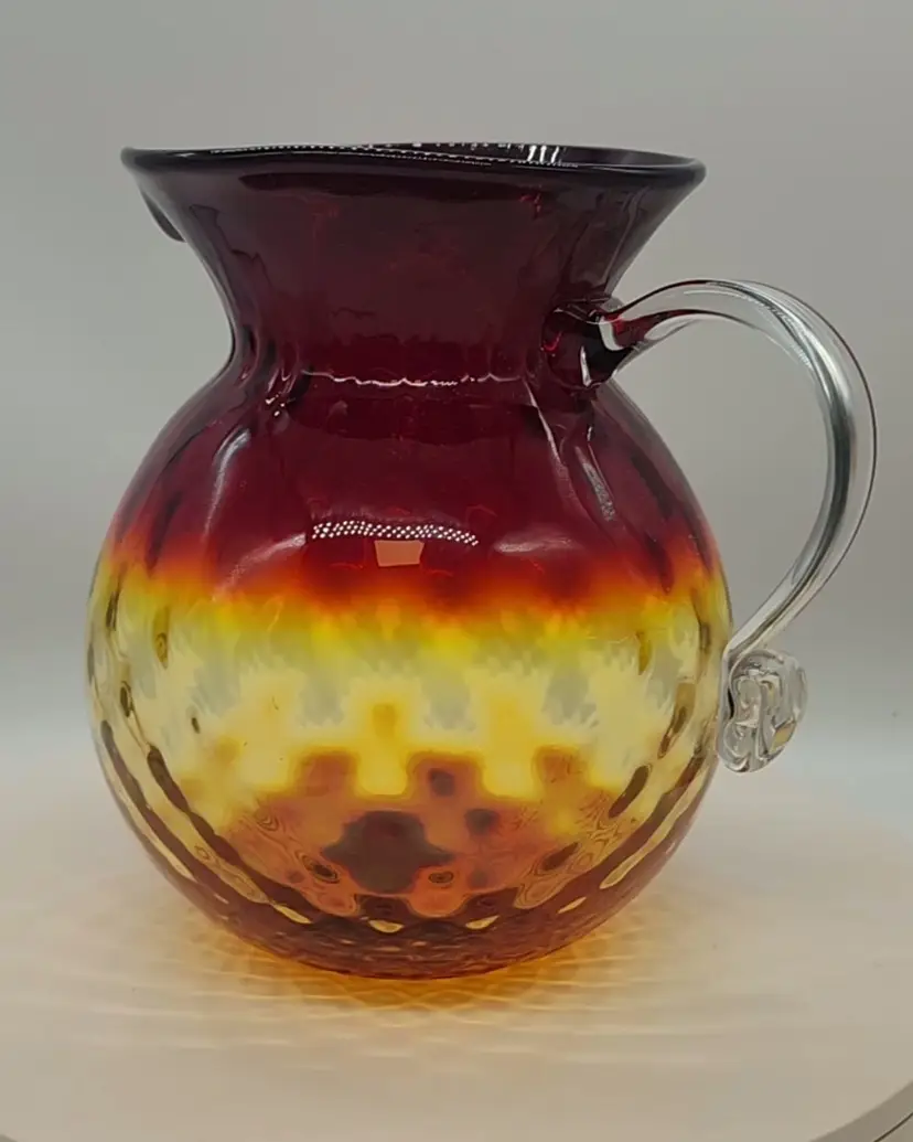 LARGE VINTAGE BLENKO GLASS AMBERINA PITCHER DIAMOND OPTIC DESIGN
