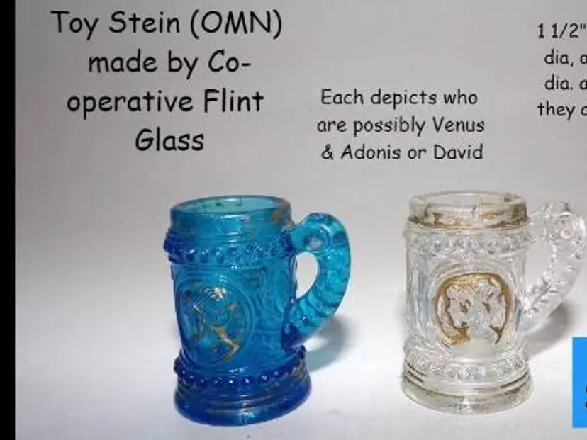 EAPG Set of 2, Miniature Toy Glass Steins/Tankards By Co-Op Flint, Rare.