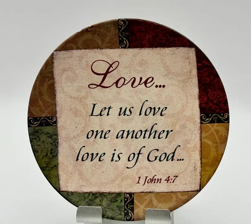 “LOVE” Inspirational Scripture Ceramic Coaster Trinket Dish, 'Love... Let us love one another' Quote, 1 John 4:7, Decorative Wall Hanging, Unbranded, Made In China
