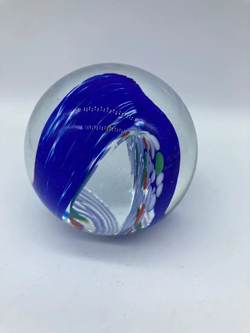 Beautiful Blue Wave in Clear Glass Paperweight