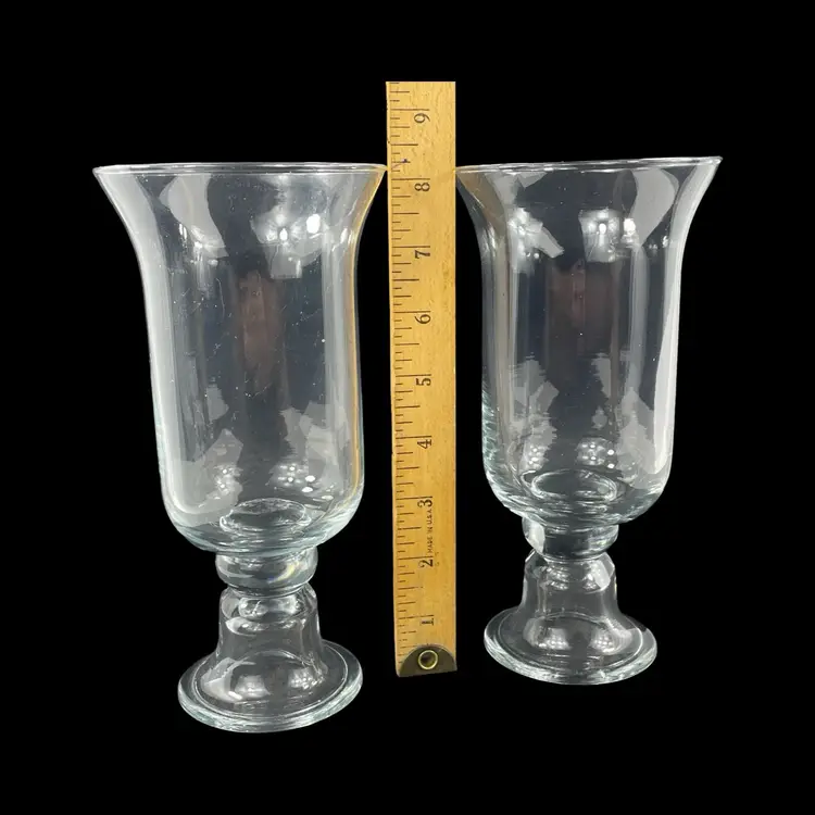 Clear Glass Hurricane Candle Holders - 8.25” Tall, 4” Wide Set Of 2