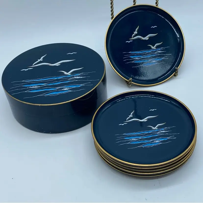 #1336 Otagiri Japan 'The Sea' set of six coasters with storage box.