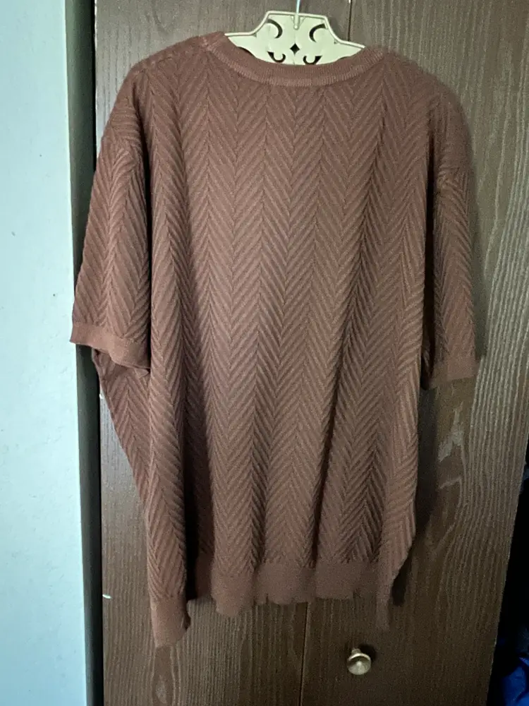 PJ PAUL JONES Mens 2XL Brown Herringbone Knit Crewneck Sweater Shirt Stretch NEW