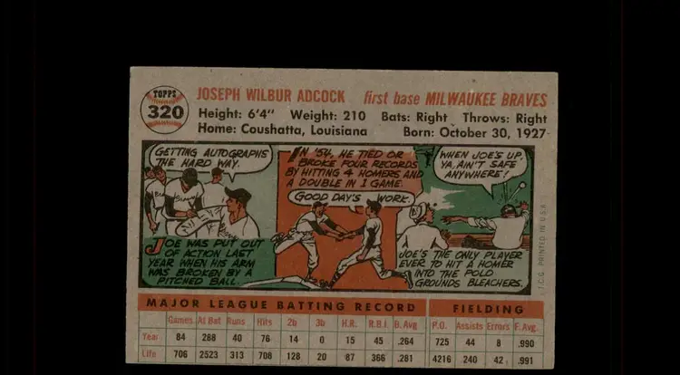 1956 Topps #320 Joe Adcock - (pk-tl2) - Milwaukee Braves