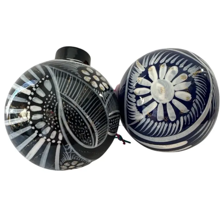 2- Talavera Christmas Balls Ornament Mexican Ceramic Folk Art Pottery Birds