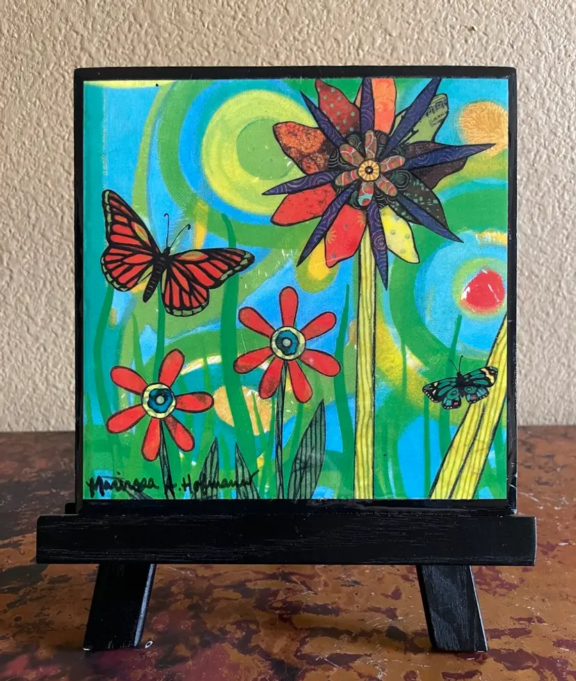 Marirosa A Hofman Signed Floral Butterfly Wall Decor Artwork 2015