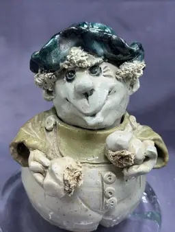 Art Pottery Weirdo Sculpture Figure Farmer Man Lid Head Spaghetti Vegetables Whimsical