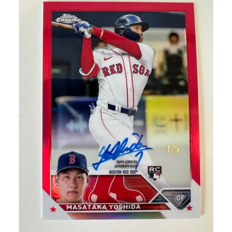 Masataka Yoshida True Red Color Match 2023 Topps Chrome RC Auto 1/5 Boston Red Sox