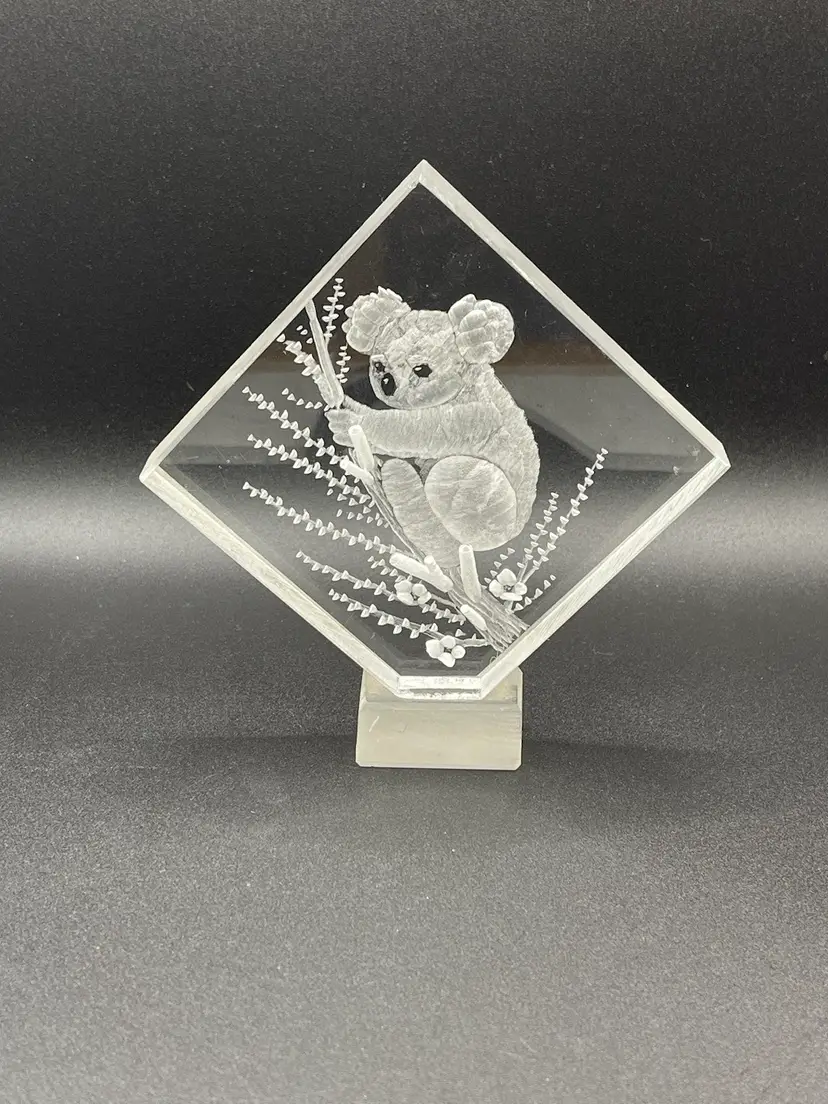 Vintage, Artist Signed Carved Lucite Koala Paperweight