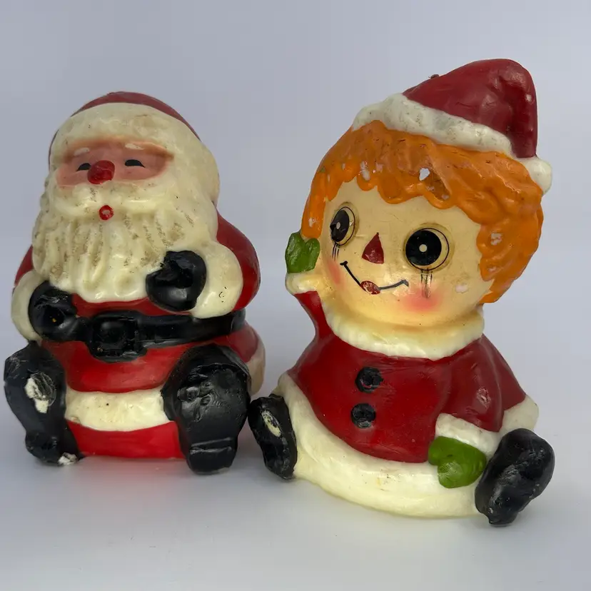 Vintage 70s Santa & Raggedy Ann Large Wax Candles