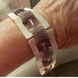 Purple Crystal Bead & Shell Bracelet with Bead Toggle Artisan Made 7.5”