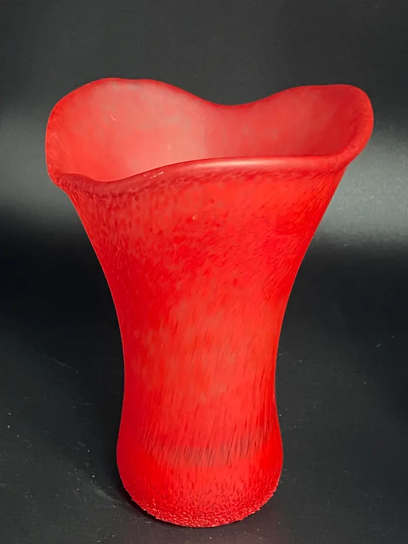 Kosta Boda Red Funghi Vase, 7" Tall, Artist Signed & Numbered