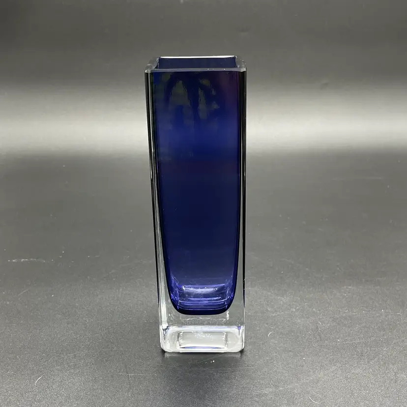 Handcrafted LSA International Polish Sommerso Style Cobalt Blue Glass Block Vase
