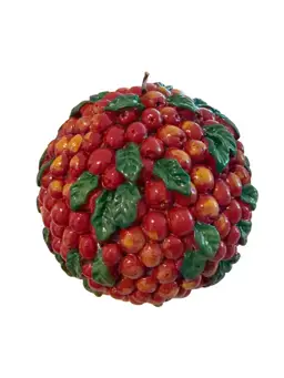 Large  Cranberry Ball Candle  with Green Leaves