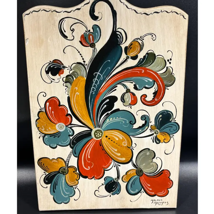 Vintage Hand Painted Cutting Board- Wall Art- Signed By Arleen Michaels, a Grand Rapids MI Artist - 1978- 13.5” Long, 7” Wide