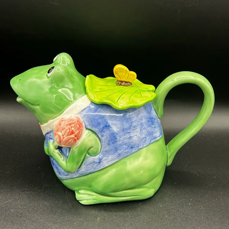 VTG Mary Ann Baker Hand painted Frog Teapot, Otagiri Japan 5” X 8.5”
