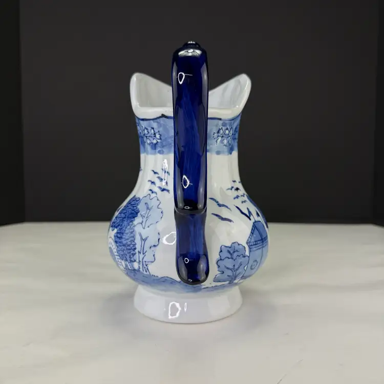 Vintage Blue White Asian Design Porcelain Pitcher Vase