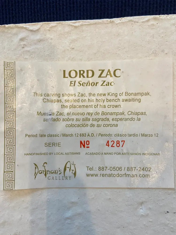 Lord Zac, El Señor Zac Plaster Carving, #4287