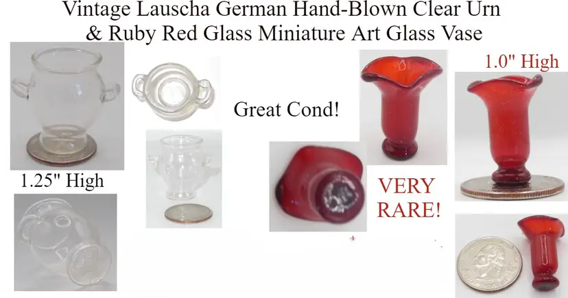 RARE Miniature Lauscha German Blown Art Glass Vases