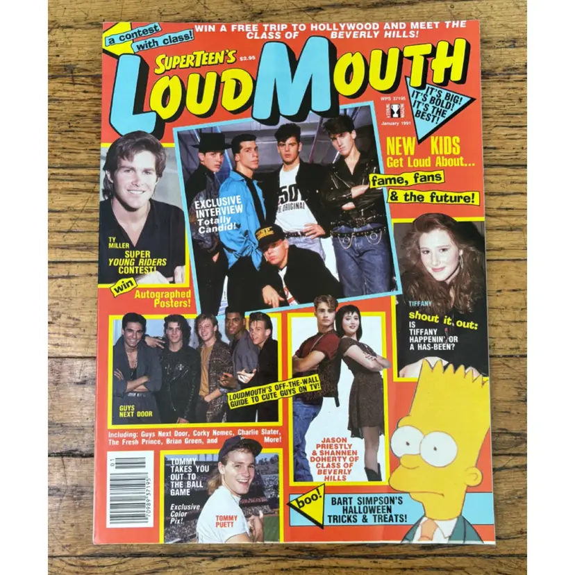 Super Teen Loud Mouth Magazine January 1991 Shannen Doherty Jason Priestly Tiffany Bart Simpson Ty Miller New Kid On The Block