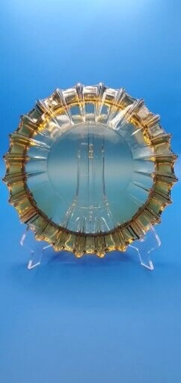 Vintage Amber Yellow Blenko Sunburst Art Glass Ashtray 10" Ribbed Mid Century