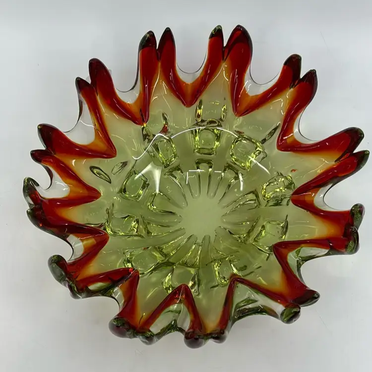 Hard To Find Murano Mid Century Red Flame Giant Mosaic Ashtray JiCo Imports 9Dia 4H