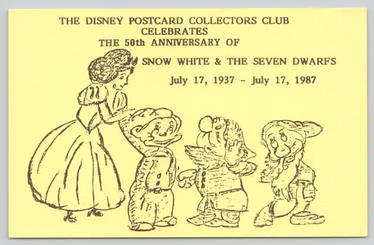 Disney Postcard Collectors Club 50th Anniversary Snow White & Seven Dwarfs 1987 - 17448
