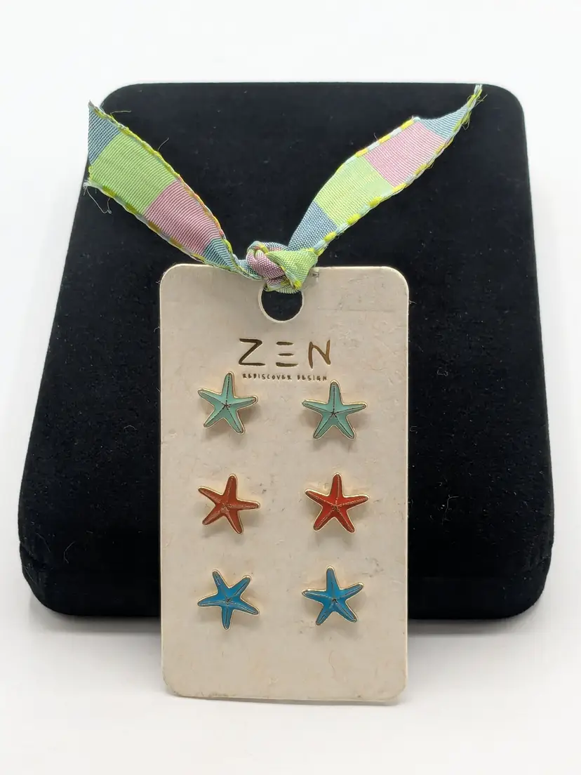 Zen Starfish Earrings Beachy Jewelry Set of 3 NOS