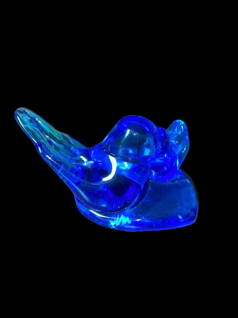 Vtg Dbl Blue Bird Of Happiness Art Glass Figurine Signed Leo Ward 1995