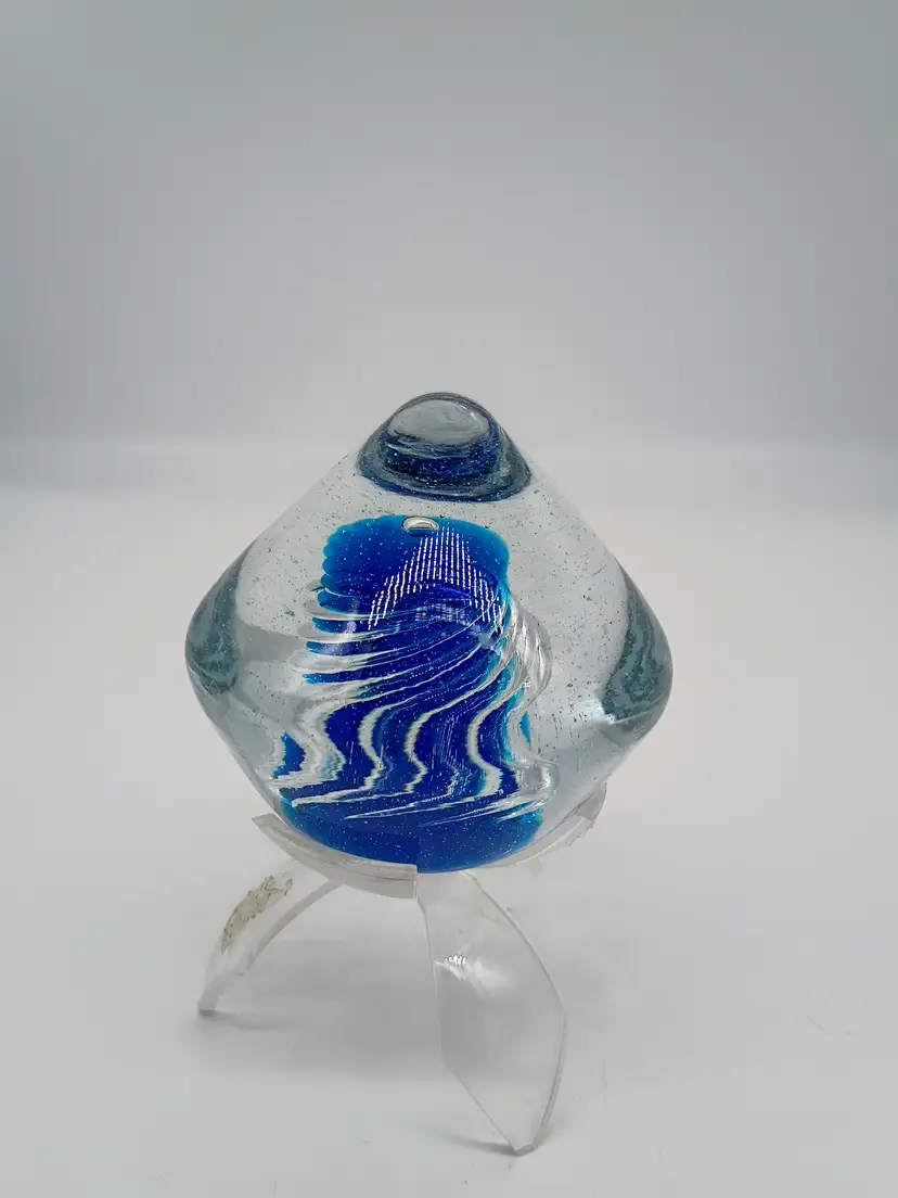 Vintage BLENKO Art Glass Paperweight Turquoise 68A Space Age MCM Hand Blown