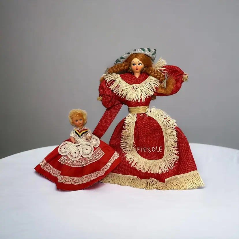 Vintage Souvenir Dolls. Purse Doll - Fiesole Italy & Smaller Doll from Belgium