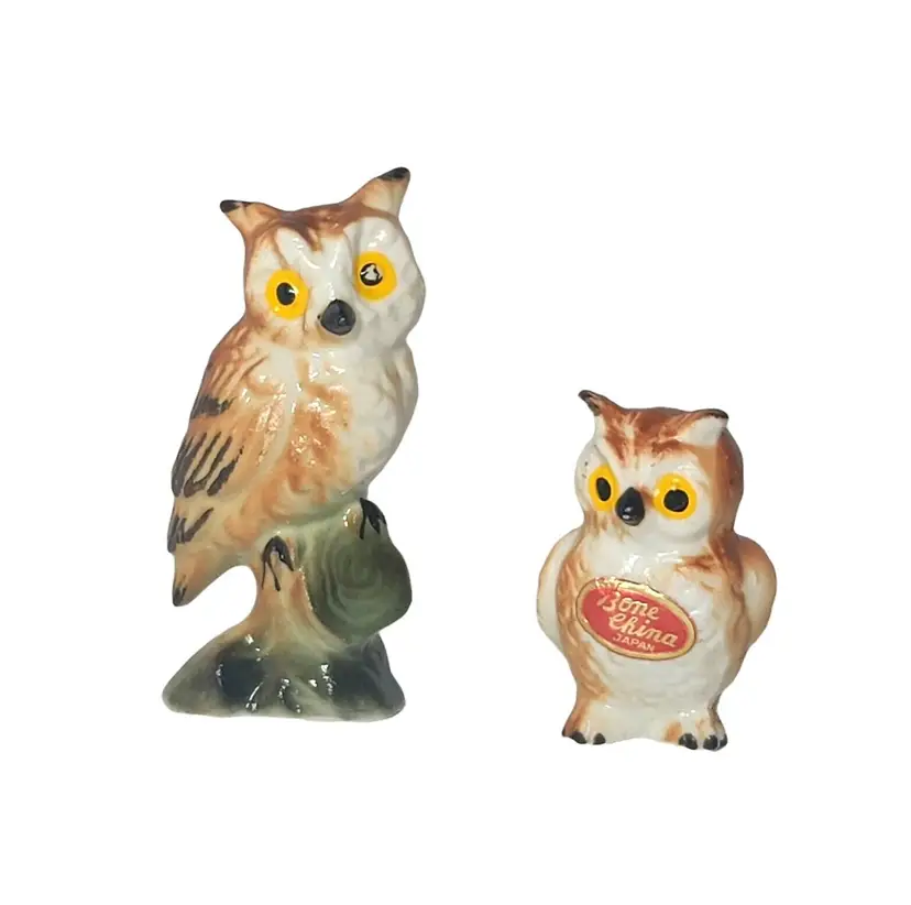 Pair or 2 Vintage Bone China Owl Figurines