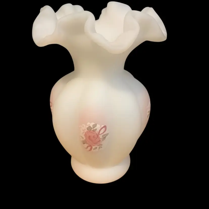 Fenton White Satin Hand Painted Vase Signed P Miller 5.25 X 3.5 Inches