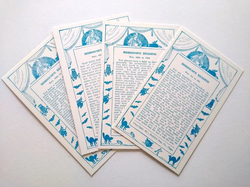 4 Exhibit Horoscope Readings Fortune Teller Cards Bats Cats Witches Art November