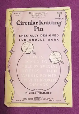 Vintage Boye Circular Knitting Pin - circa 1930's -original package