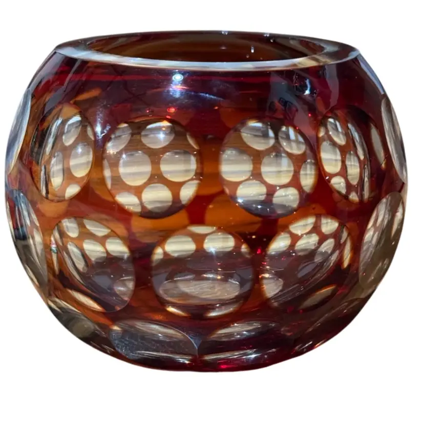 Bohemian Amber cut-to-clear glass vase
