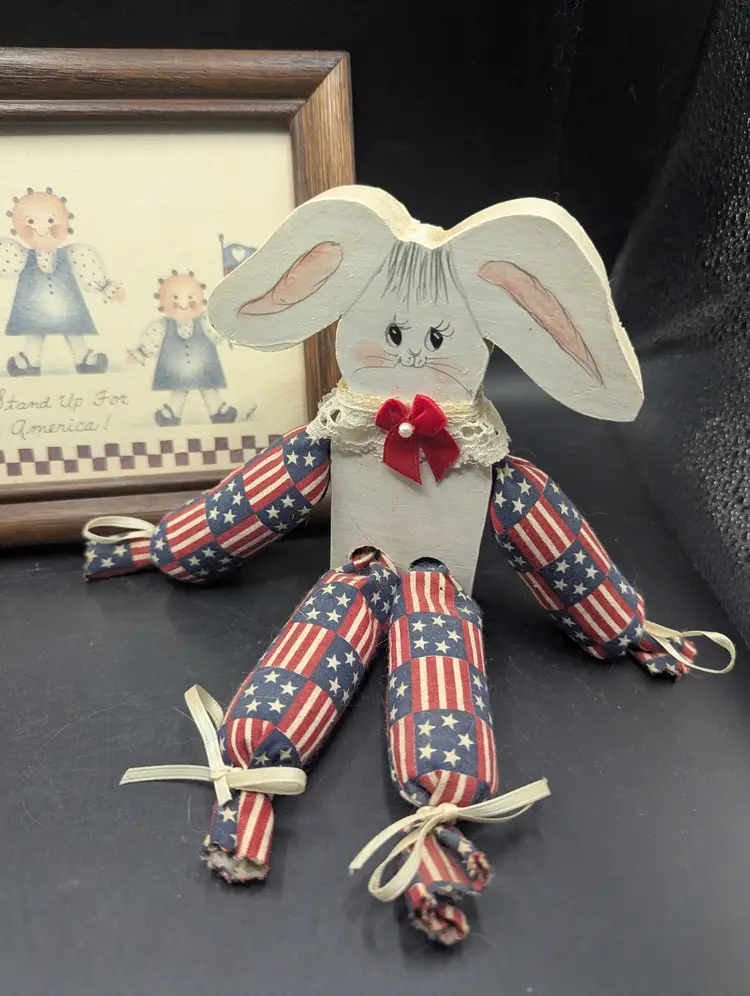 Vintage Lot of 2 Patriotic Americana Pieces Stand Up for America and Patriotic Shelf Sitter