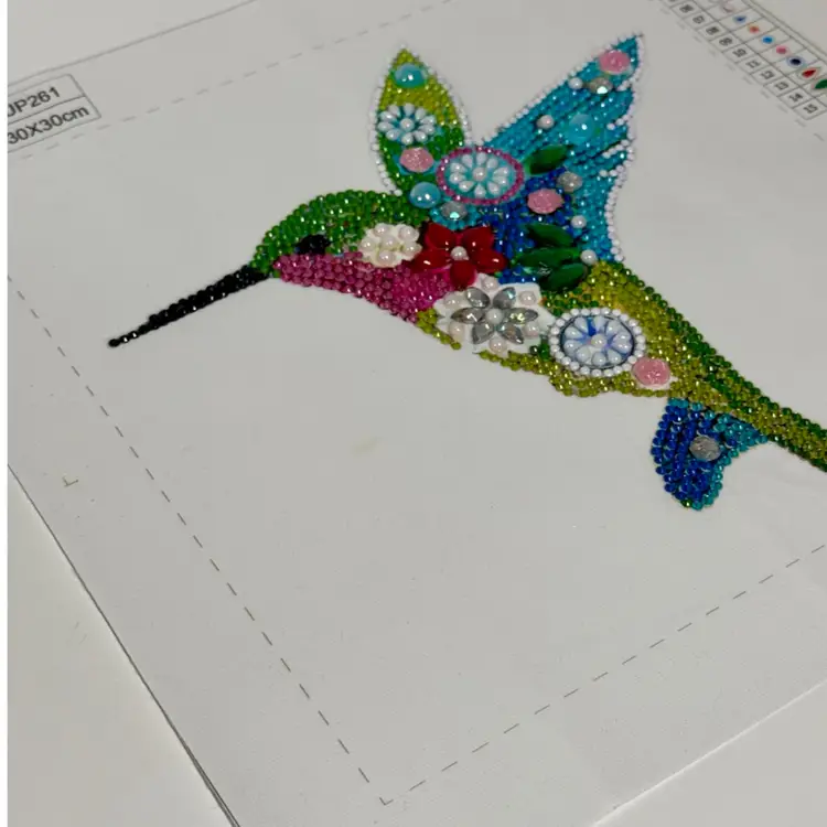 Stunning Rhinestone Beads & Crystal Hummingbird Diamond Art On Canvas 12 X 12