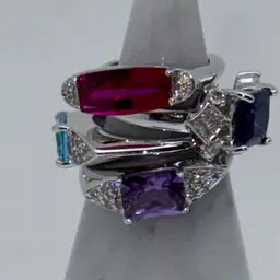 Lot Of 4 925 Gemstone Rings Ruby, Sapphire, Topaz